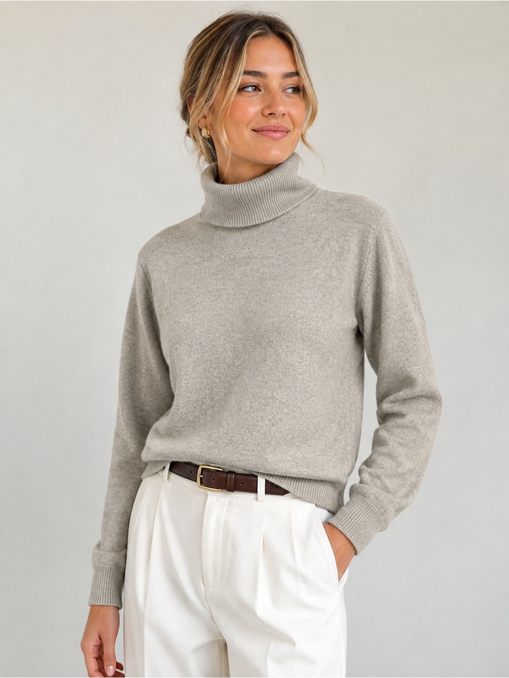 Lord & Taylor 100% Cashmere Two-Ply Turtleneck Sweater Gray Size M